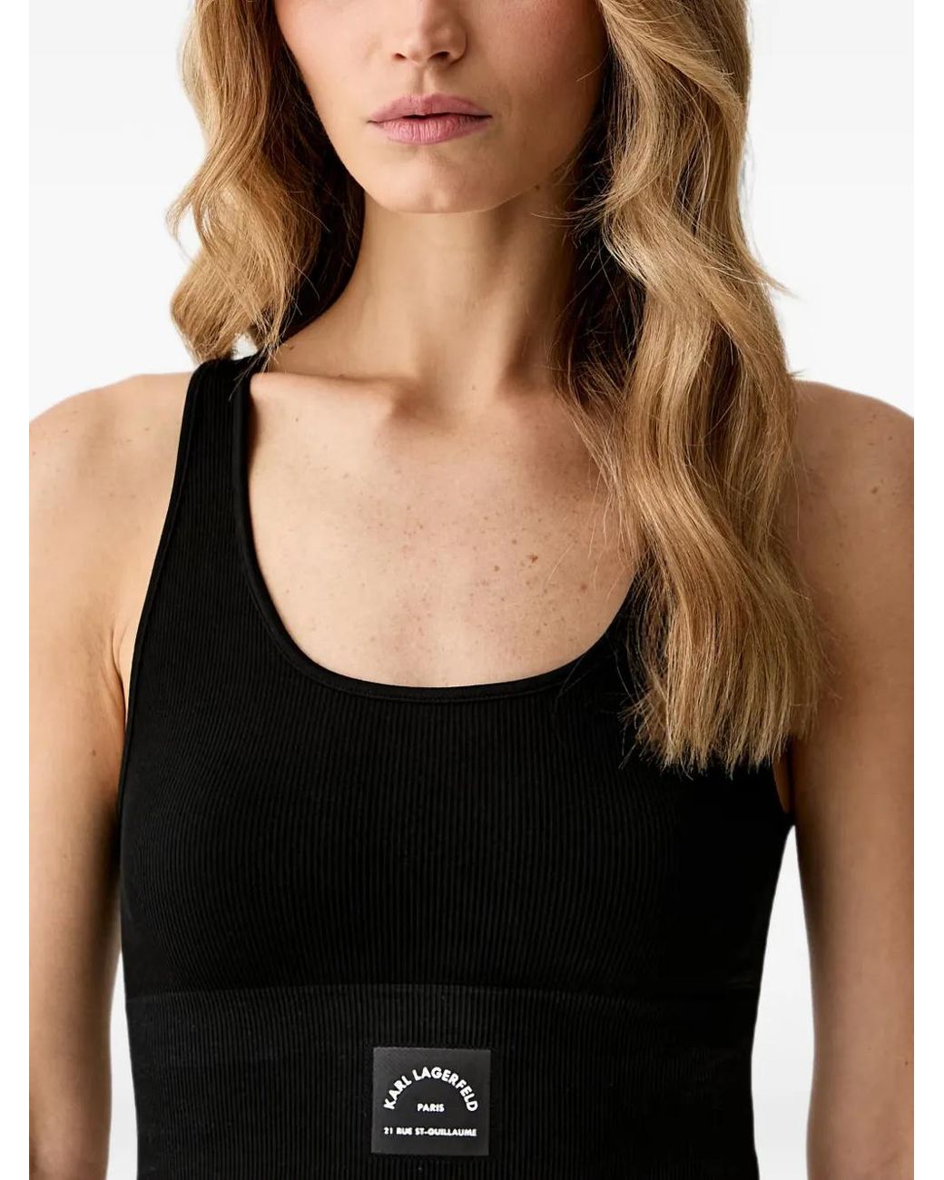 Karl Lagerfeld Black Logo-Patch Ribbed-Knit Top