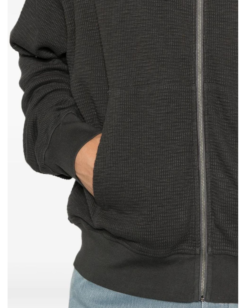 Stussy Black Hoodie Thermique Zippé En Maille Gaufrée