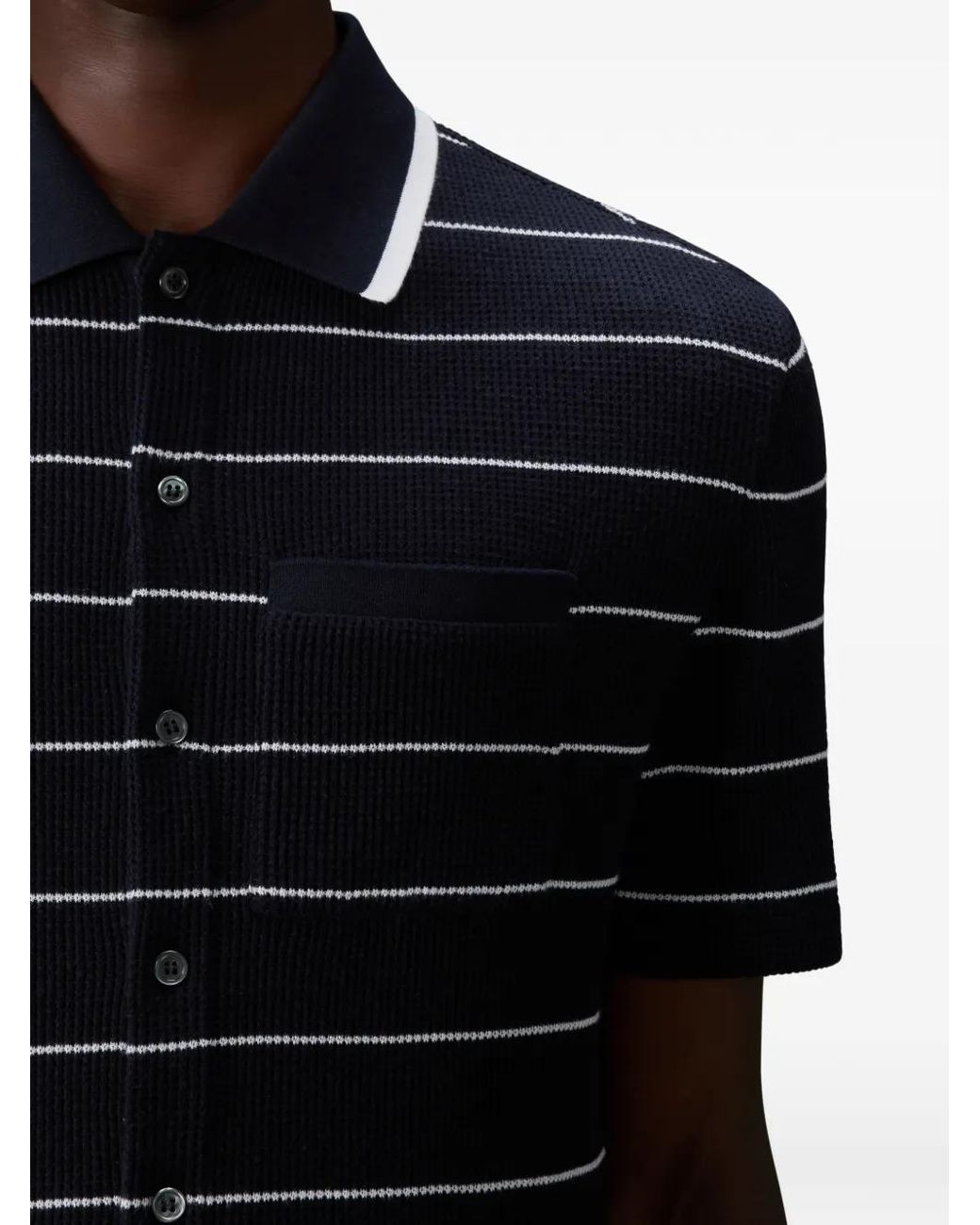 Thom Browne Blue Striped Waffle Short-Sleeve Shirt for men