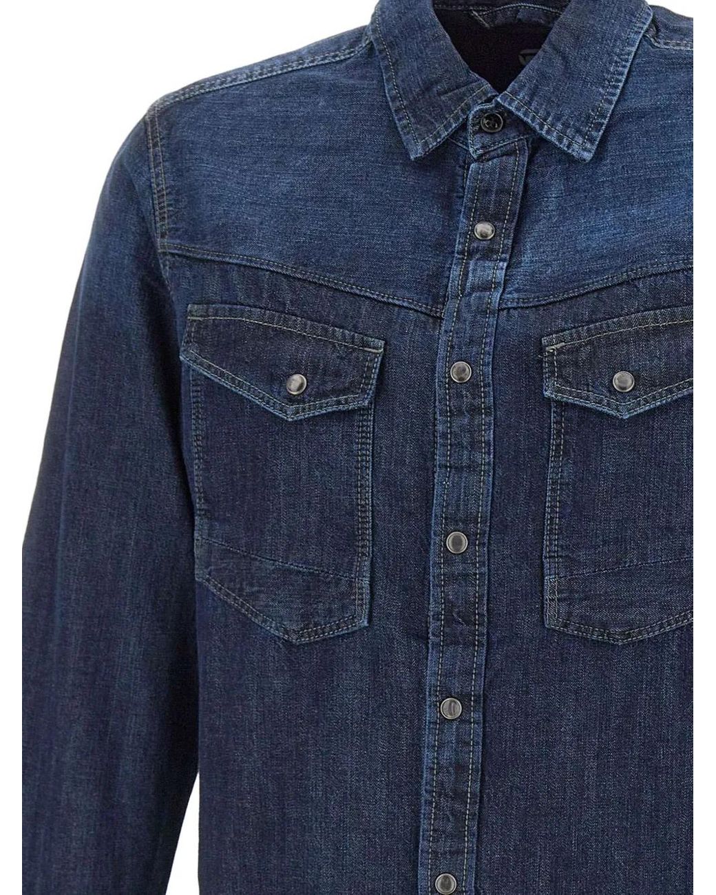 G-Star Blue Dakota Logo-Patch Shirt for men