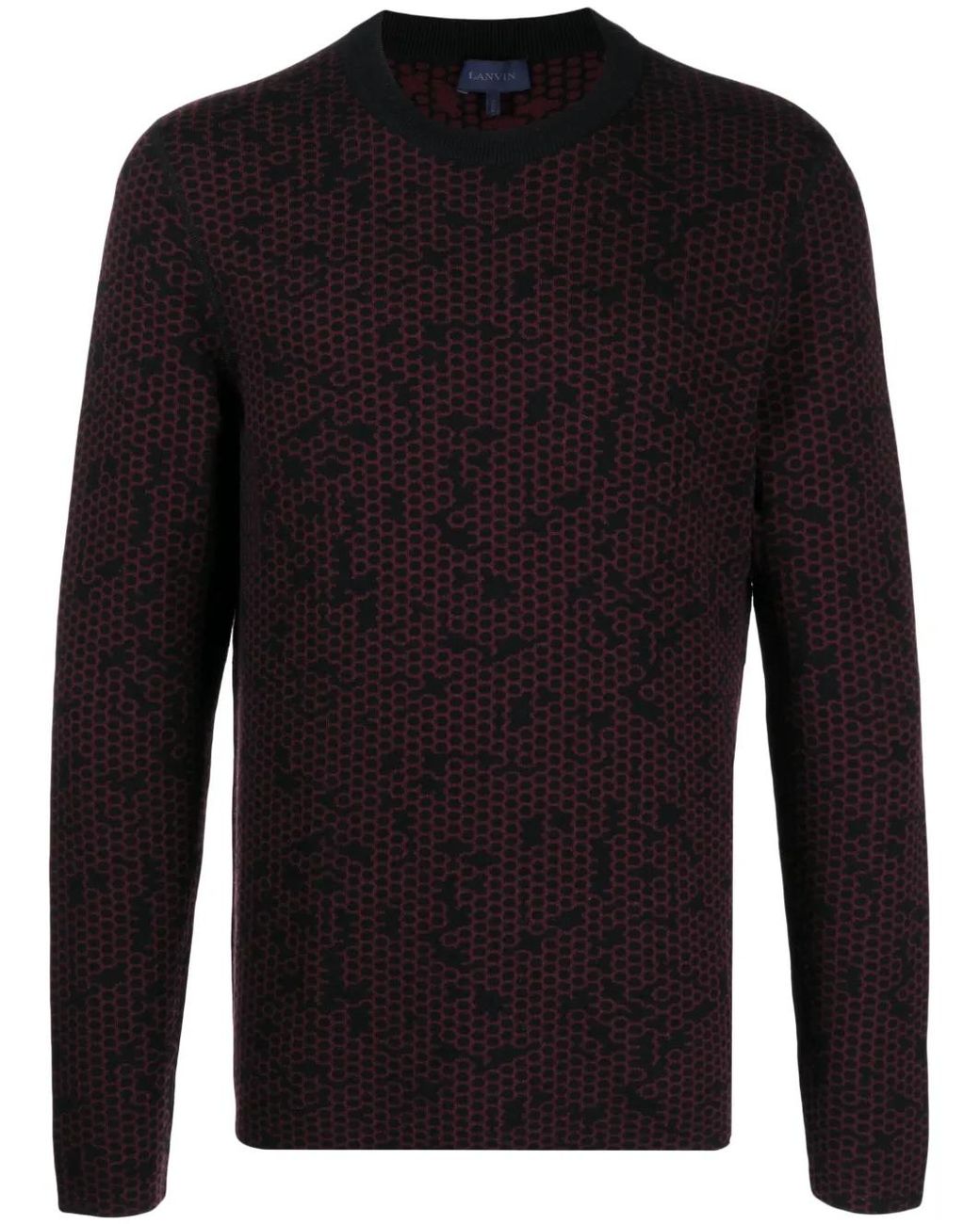 Lanvin Black Patterned Intarsia-Knit Wool Jumper for men