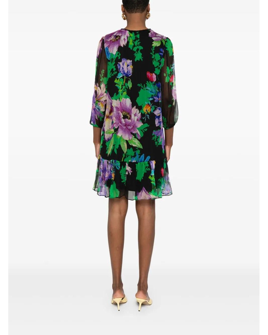 Nissa Green Floral-Print Dress