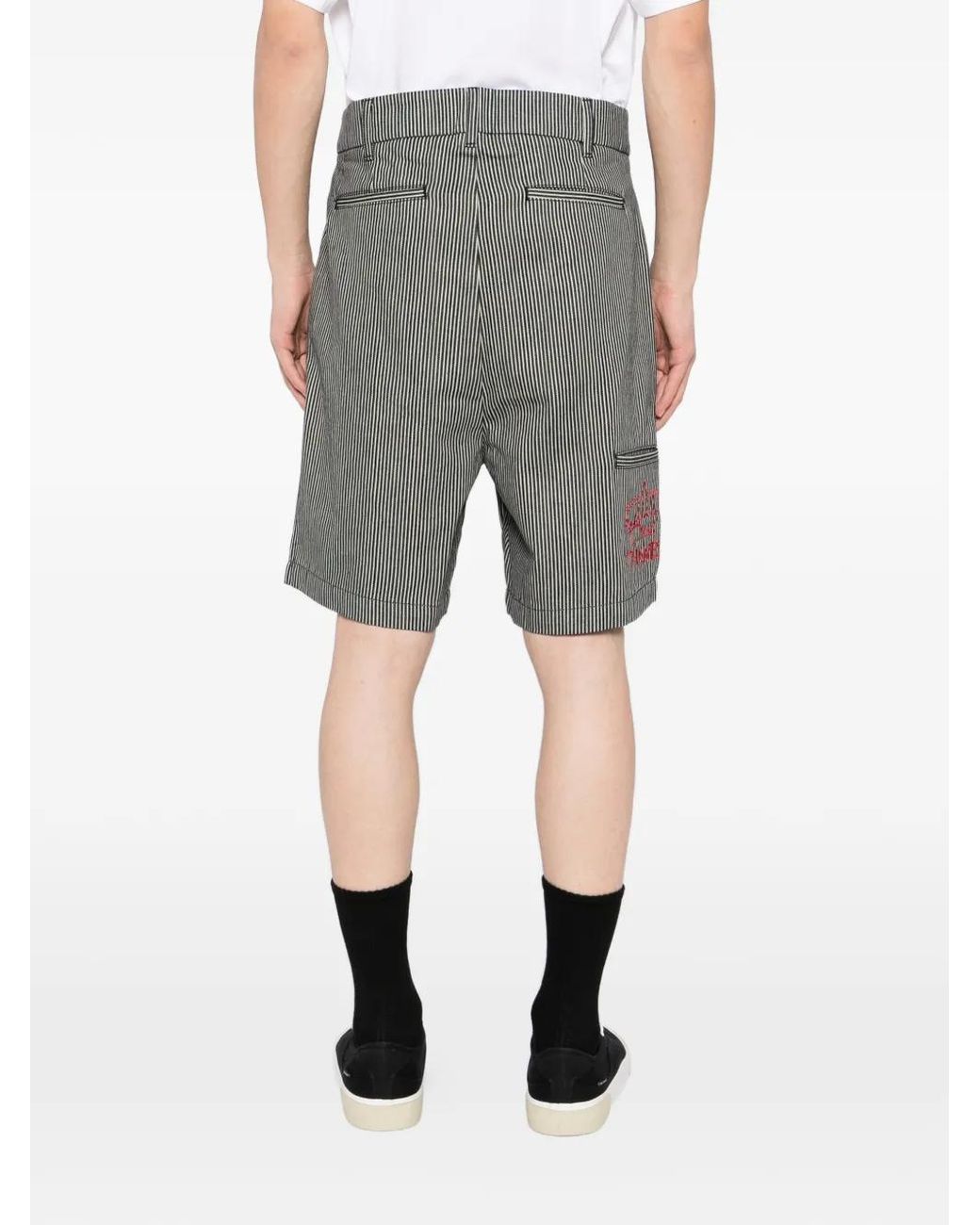 Thames MMXX Gray Striped Denim Shorts for men
