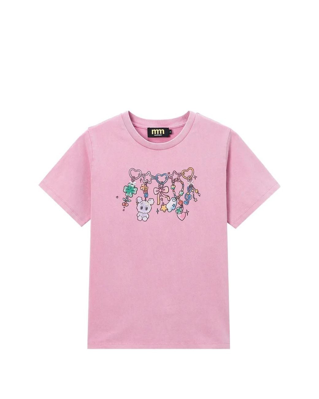 Mini Cream Pink Graphic-Print Bow-Detail T-Shirt