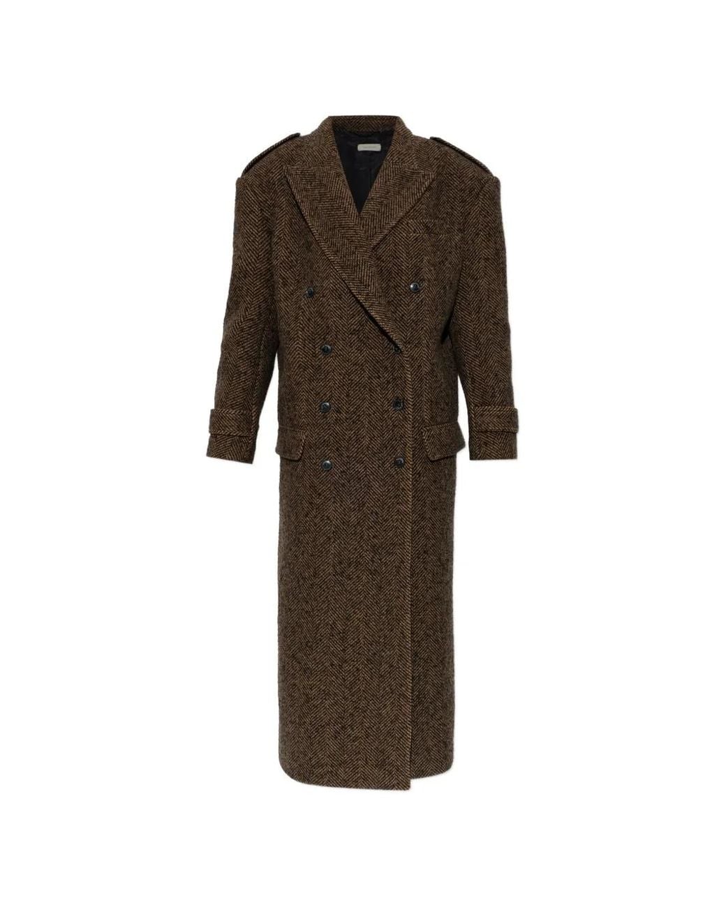 The Mannei Brown Herringbone Double-Breasted Coat