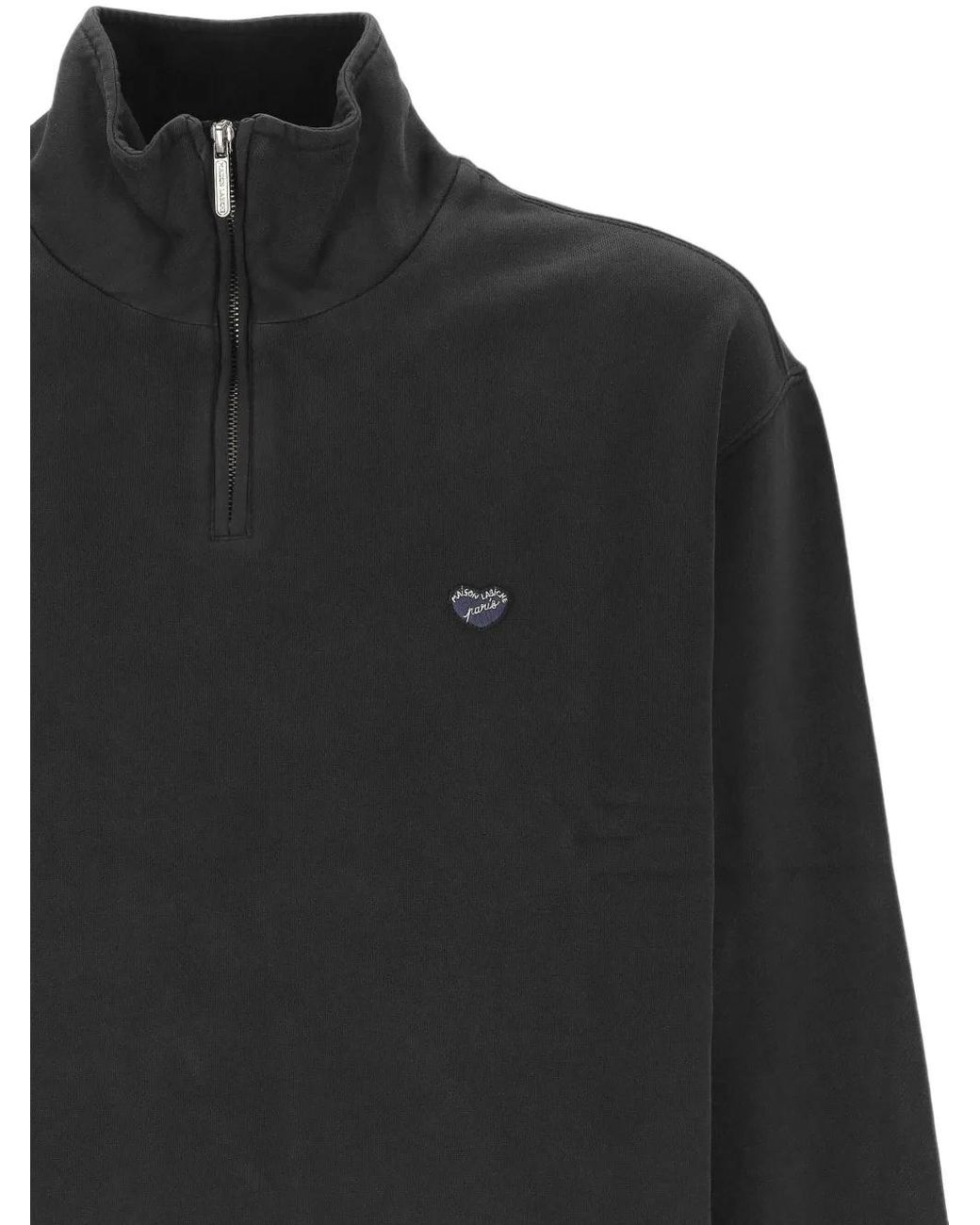 Maison Labiche Black Sweat Placide À Patch Logo Et Col Zippé for men