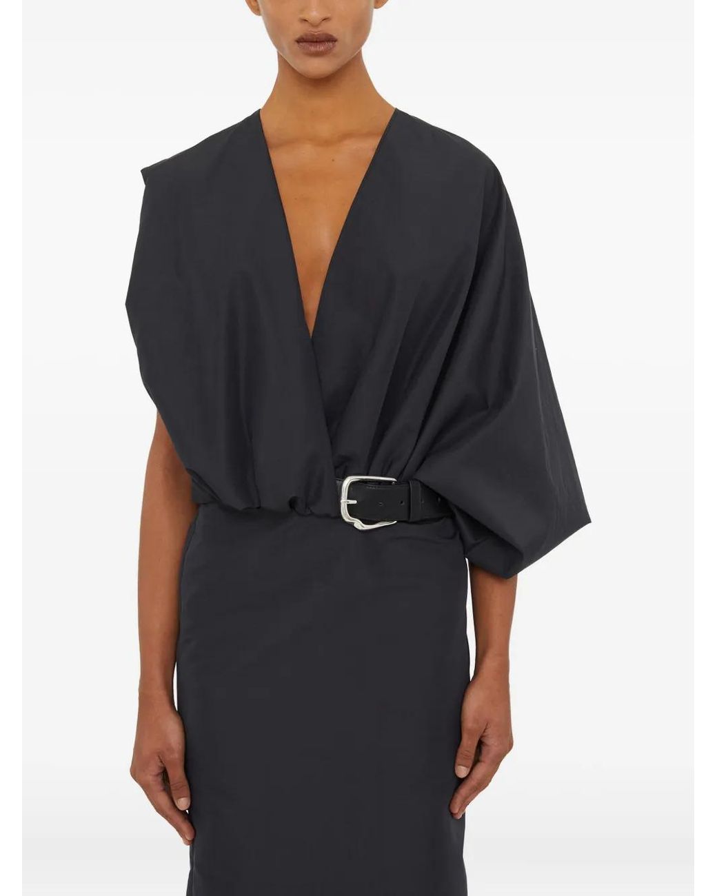 Christopher Esber Black Belted Swaddled Midi Dress