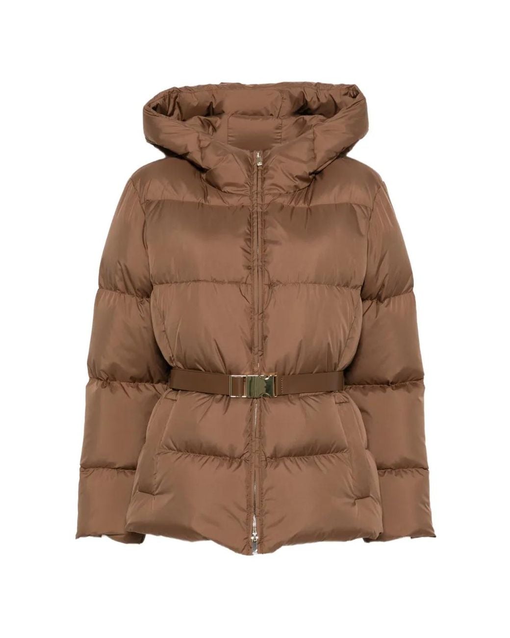 Max Mara Brown Belted Hooded Quilted Jacket