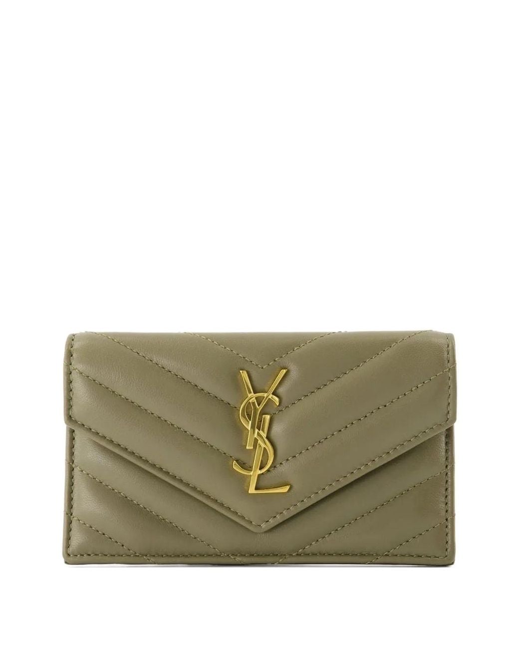 Saint Laurent Green Quilted Card Case