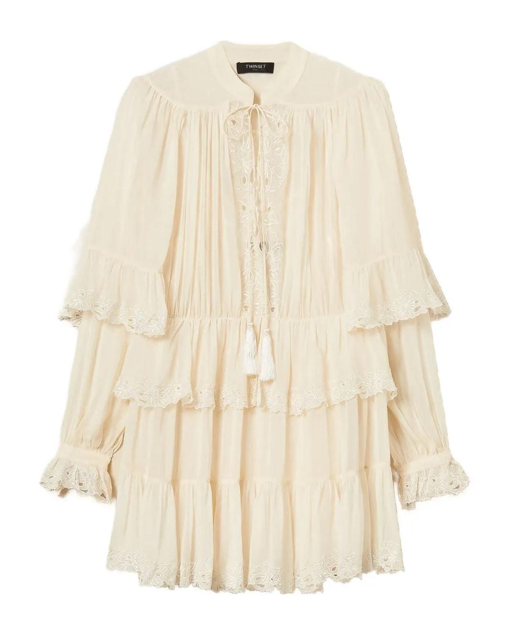Twinset Natural Short Embroidered Georgette Dress