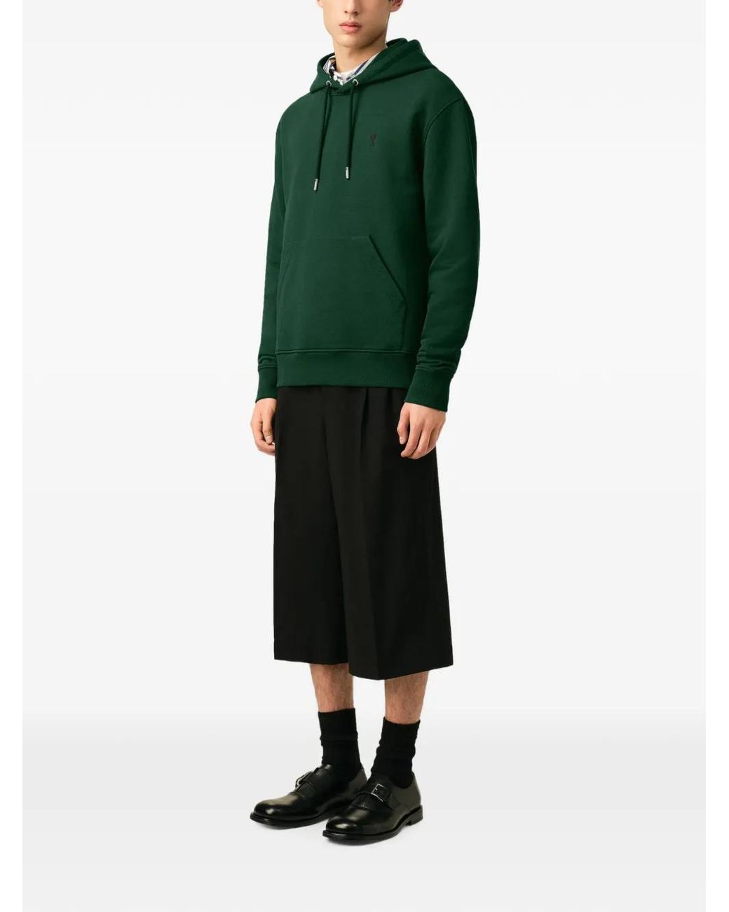 AMI Green Deep Pullover Hoodie With Adjustable Drawstring for men