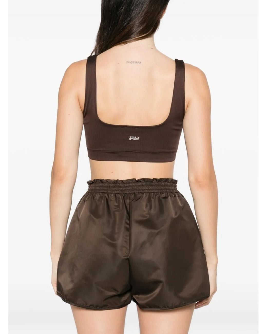 Mc2 Saint Barth Brown Logo-Patch Cropped Top