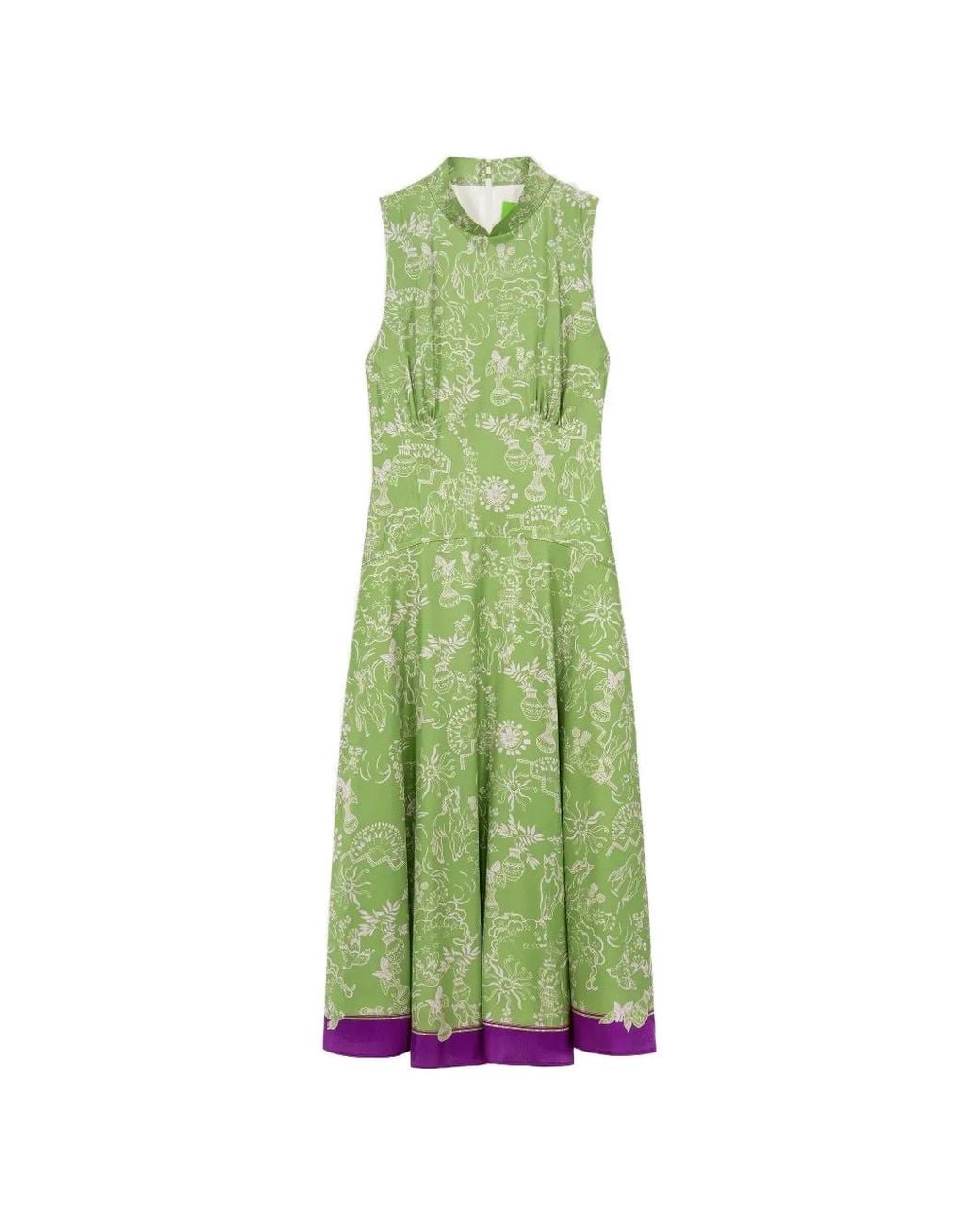 Shanghai Tang Green Mulberry Silk Midi Dress