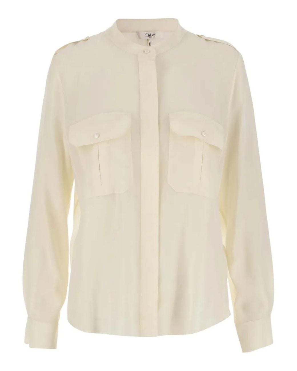 Chloé White Mandarin-Collar Silk Shirt