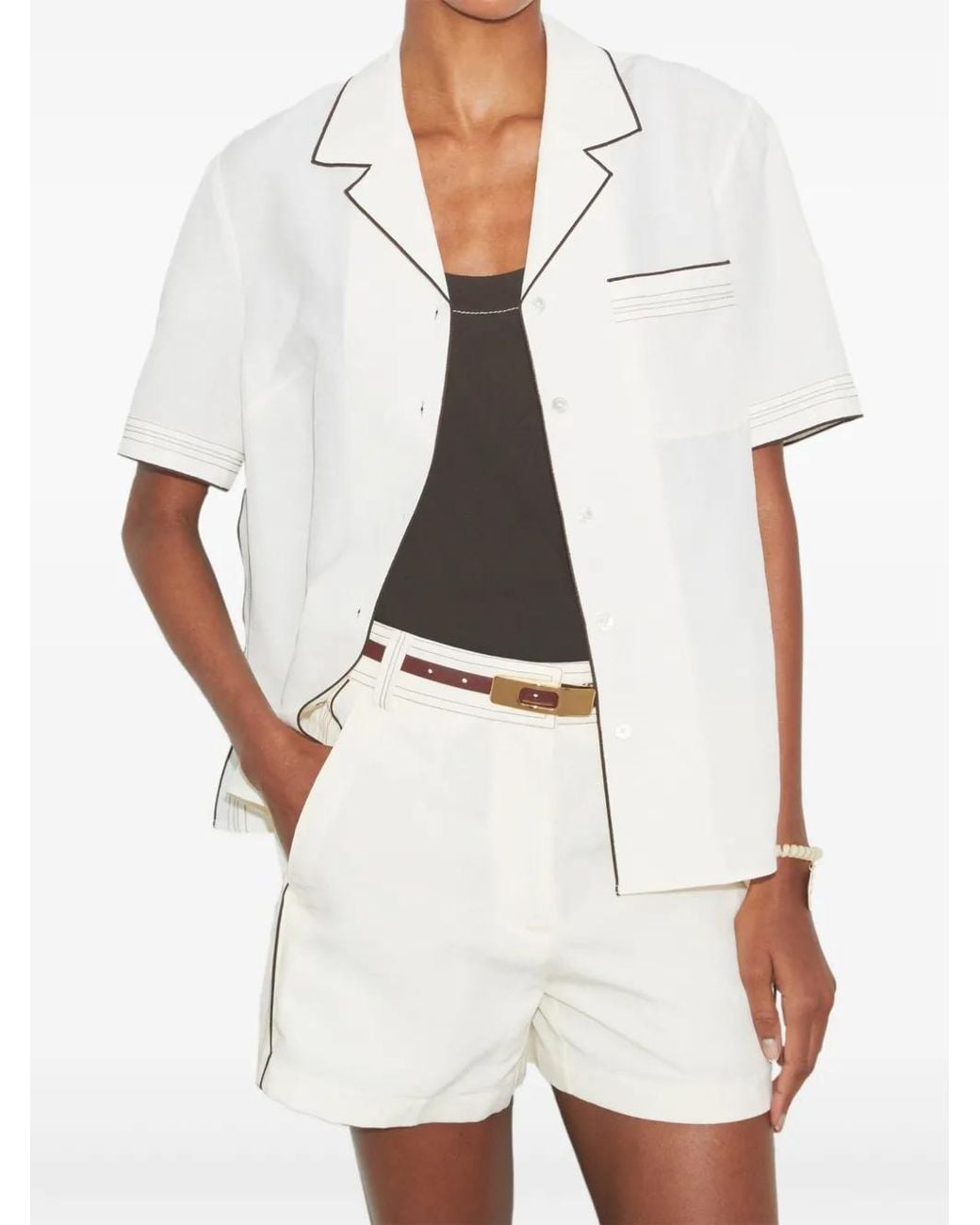 Tory Burch White Pleated High-Waisted Shorts