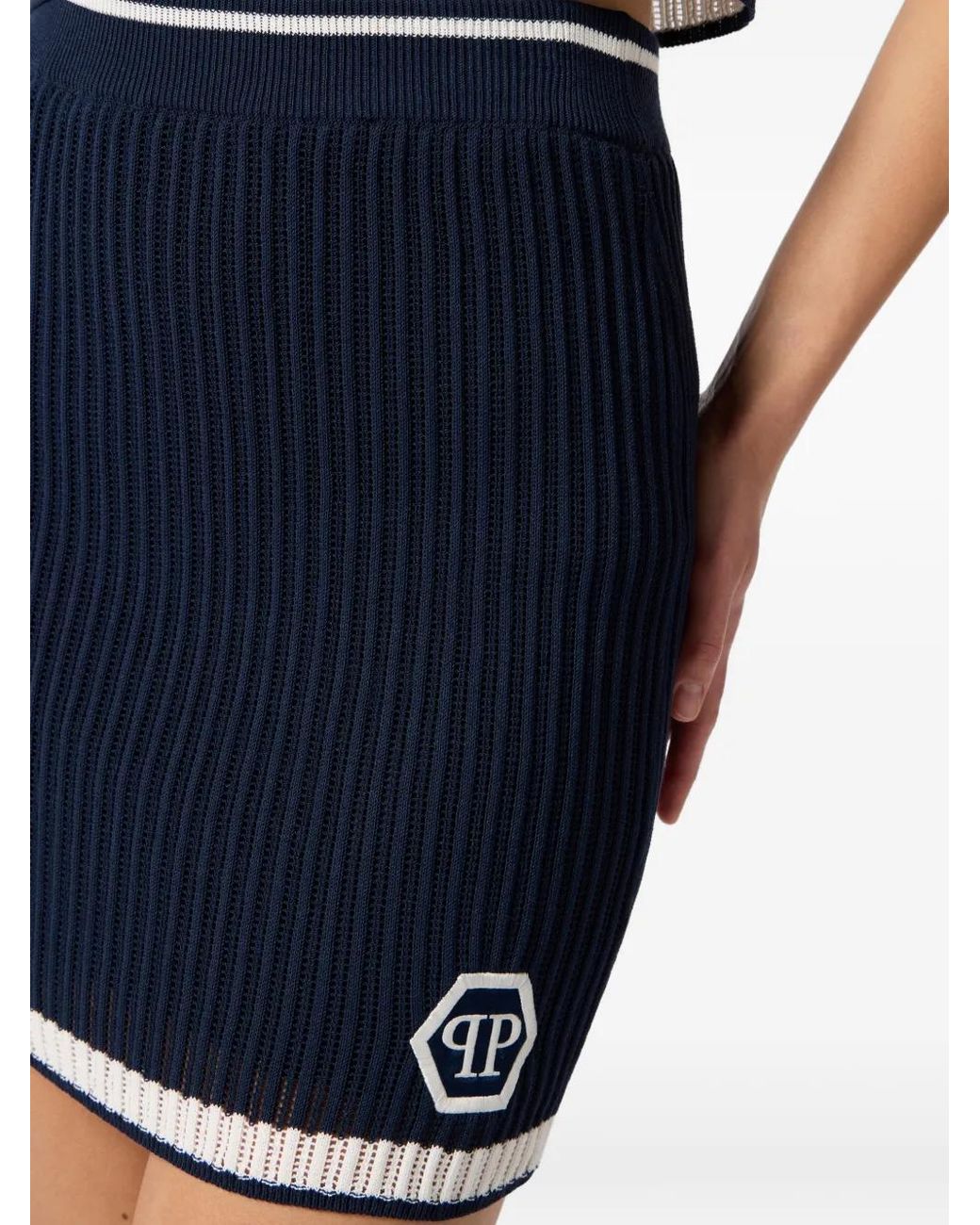 Philipp Plein Blue Mini Logo-Detail Skirt