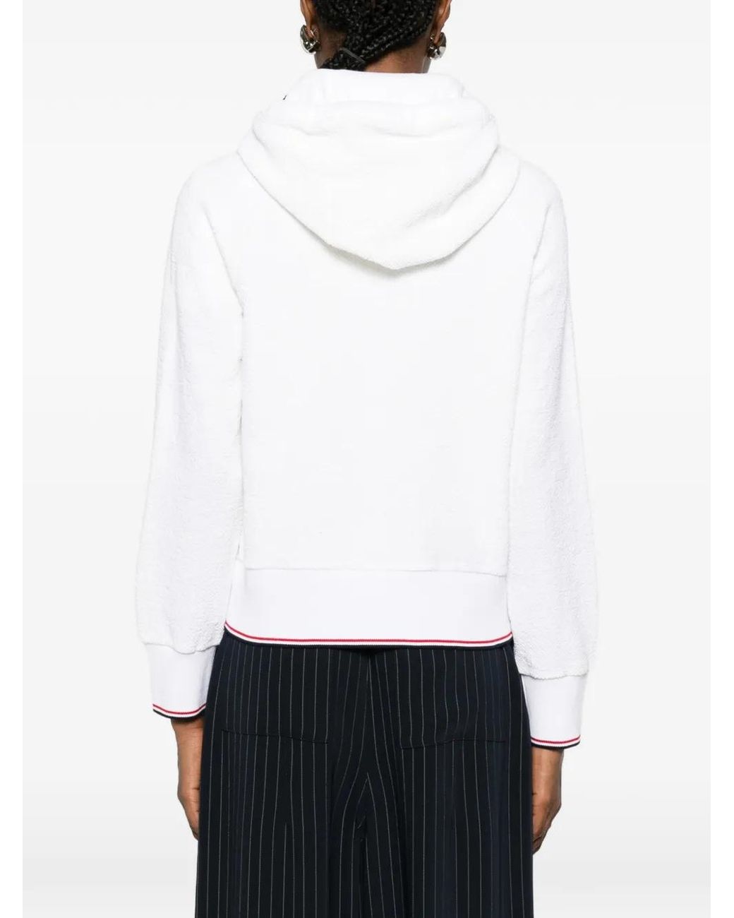 Thom Browne White Logo-Patch Hoodie