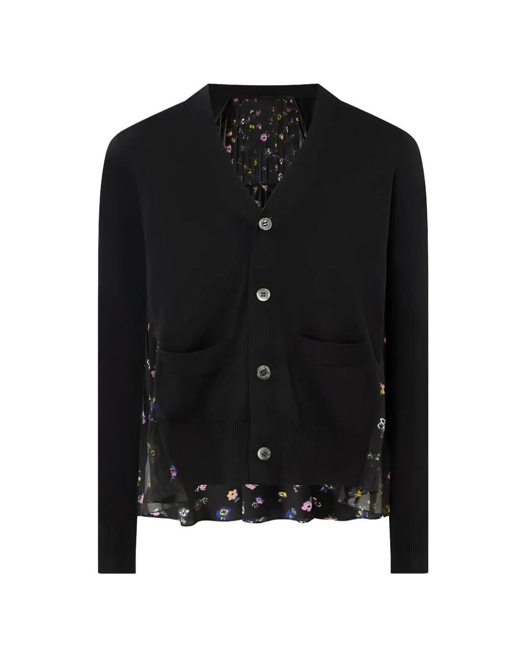 Sacai Black Floral-Print Panelled Sweater
