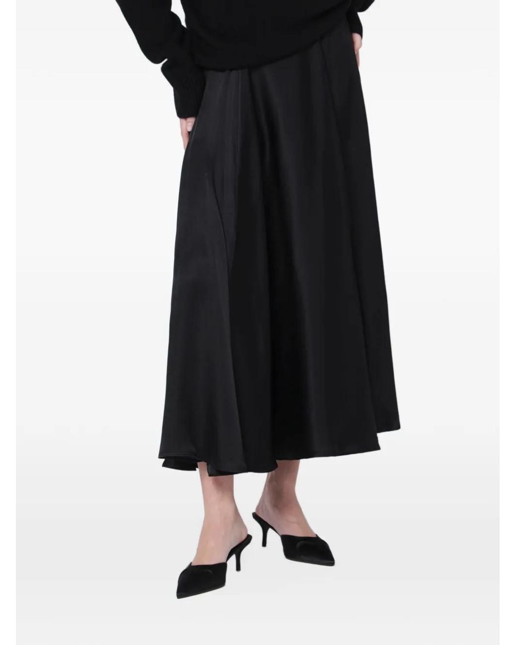 Anine Bing Black Satin-Finish Flared Midi Skirt