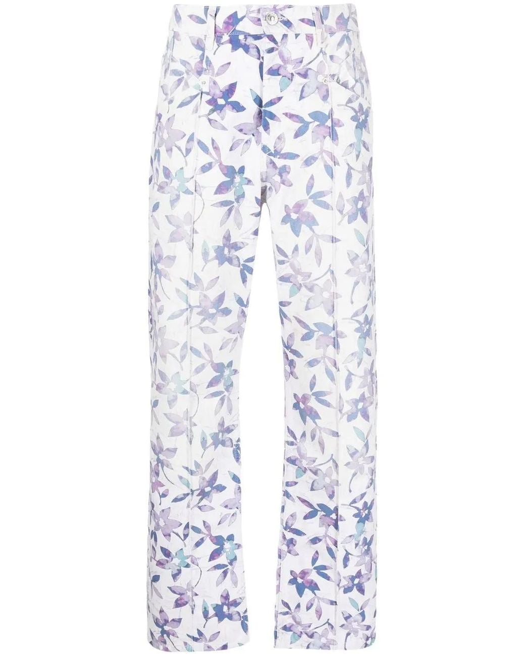 Isabel Marant Blue Floral-print Straight-leg Trousers