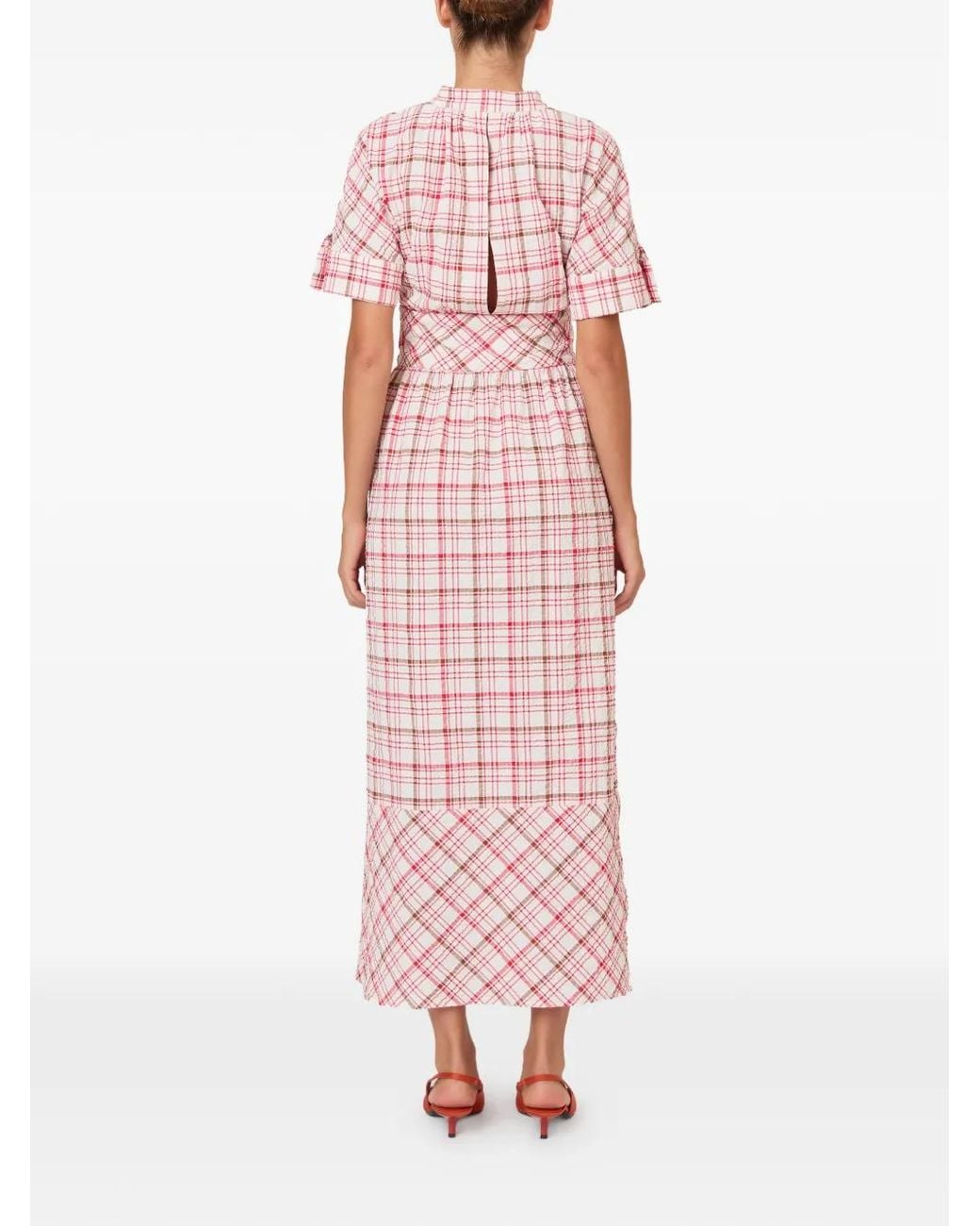 Rosie Assoulin Pink Checked Pleated Dress