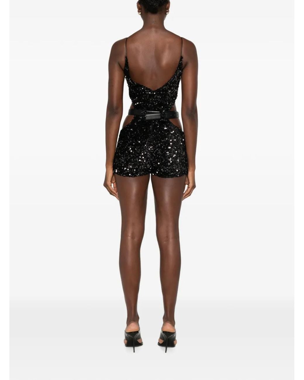 Vestiaire d'un Oiseau Libre Black Starlight Sequin-Embellished Cut-Out Playsuit