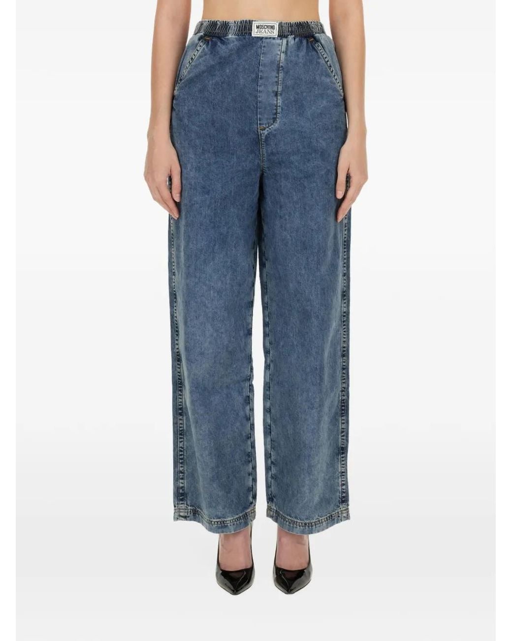 Moschino Blue Elasticated-Waist Wide-Leg Jeans
