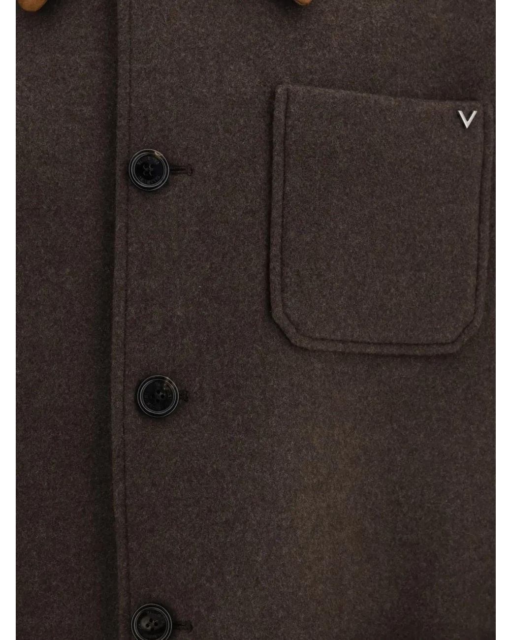 Valentino Garavani Brown Double Wool Caban With Suede Collar And Metallic V Detail for men