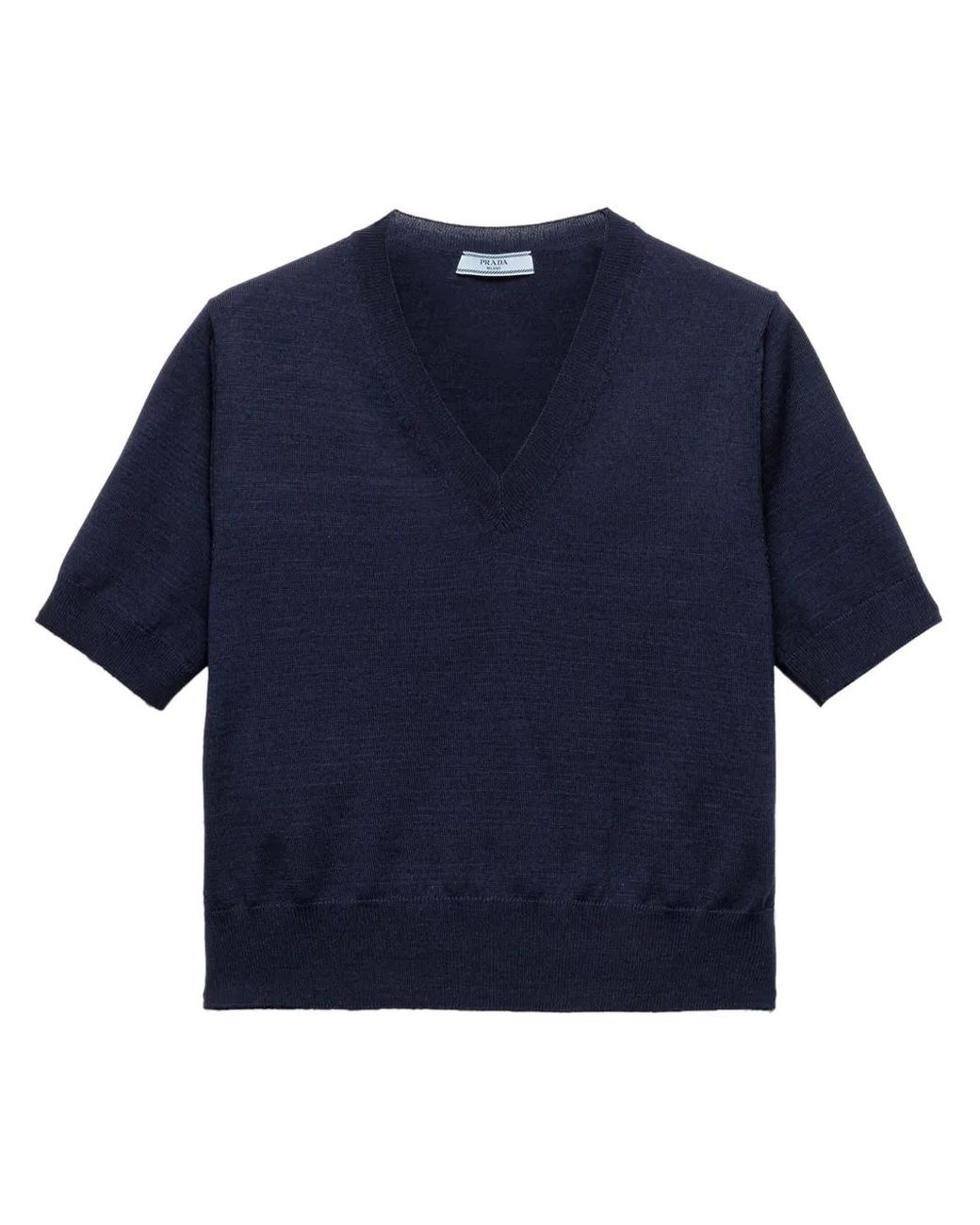 Prada Blue V-Ausschnitt Strickpullover