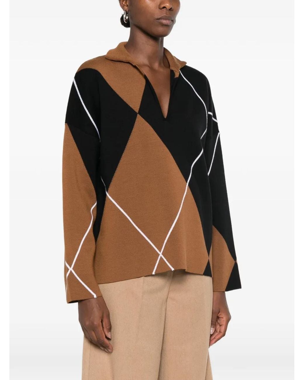 Max Mara Black Sala Argyle-Pattern Sweater