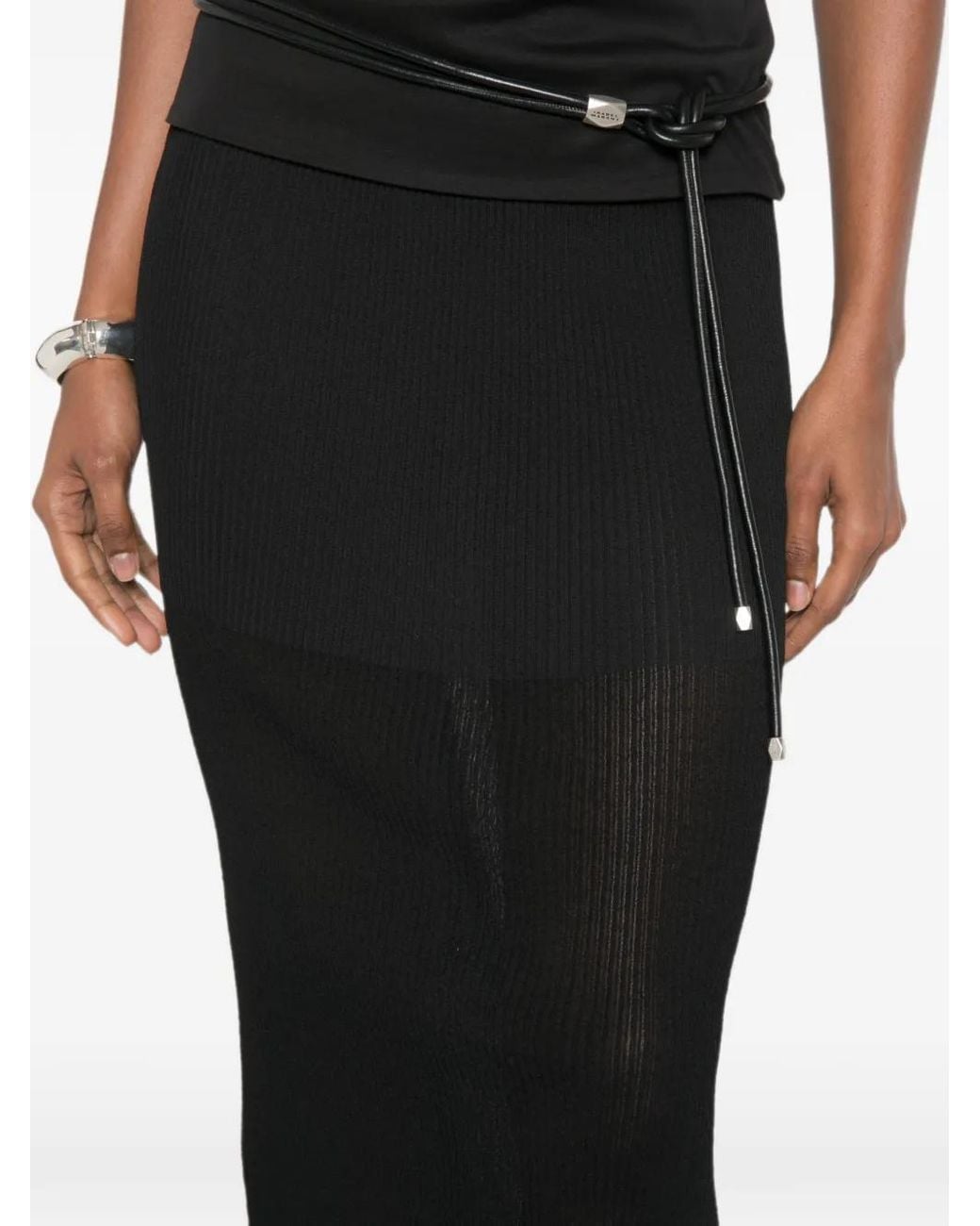 Alberta Ferretti Black Ribbed-Knit Midi Skirt