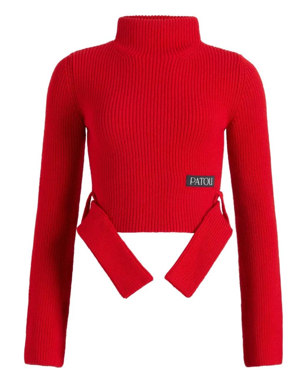 Patou Red Ribbed Mock-Neck Top