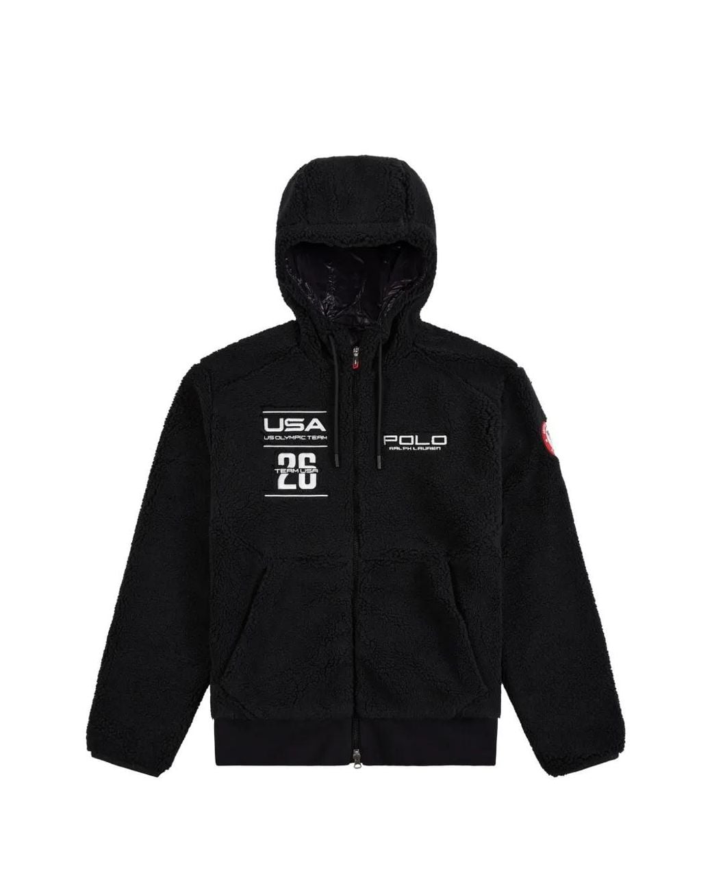 Polo Ralph Lauren Black Team Usa Pile Fleece Hoodie for men