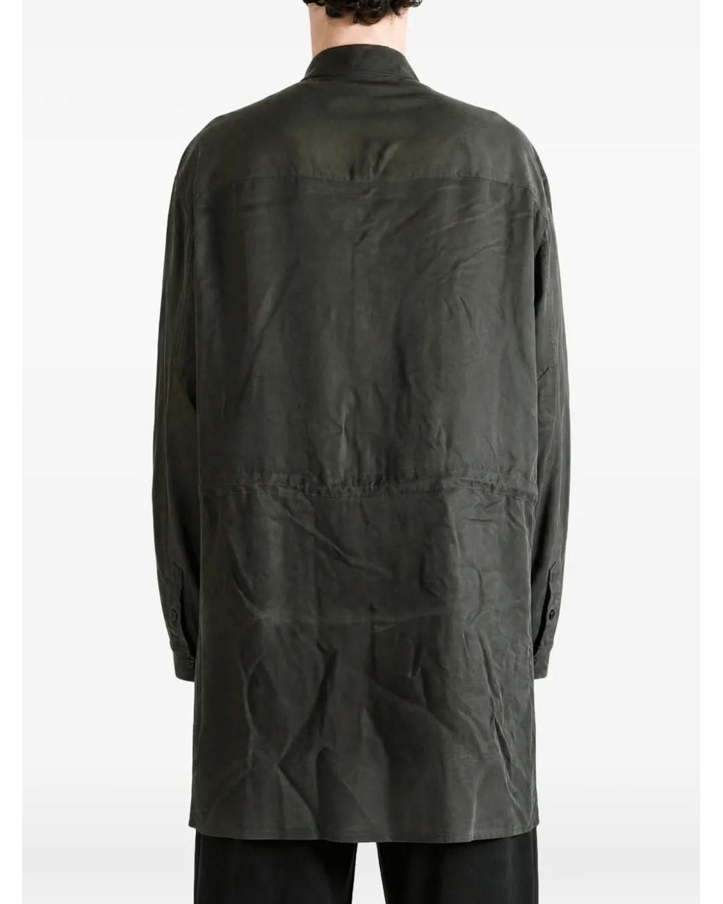 Yohji Yamamoto Gray Drawstring-Waist Long-Sleeve Shirt for men