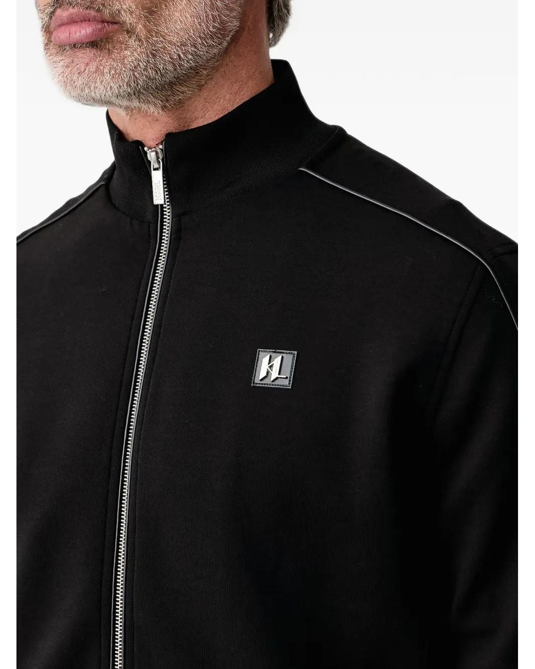 Karl Lagerfeld Black Logo-Plaque Zip-Up Sweater for men