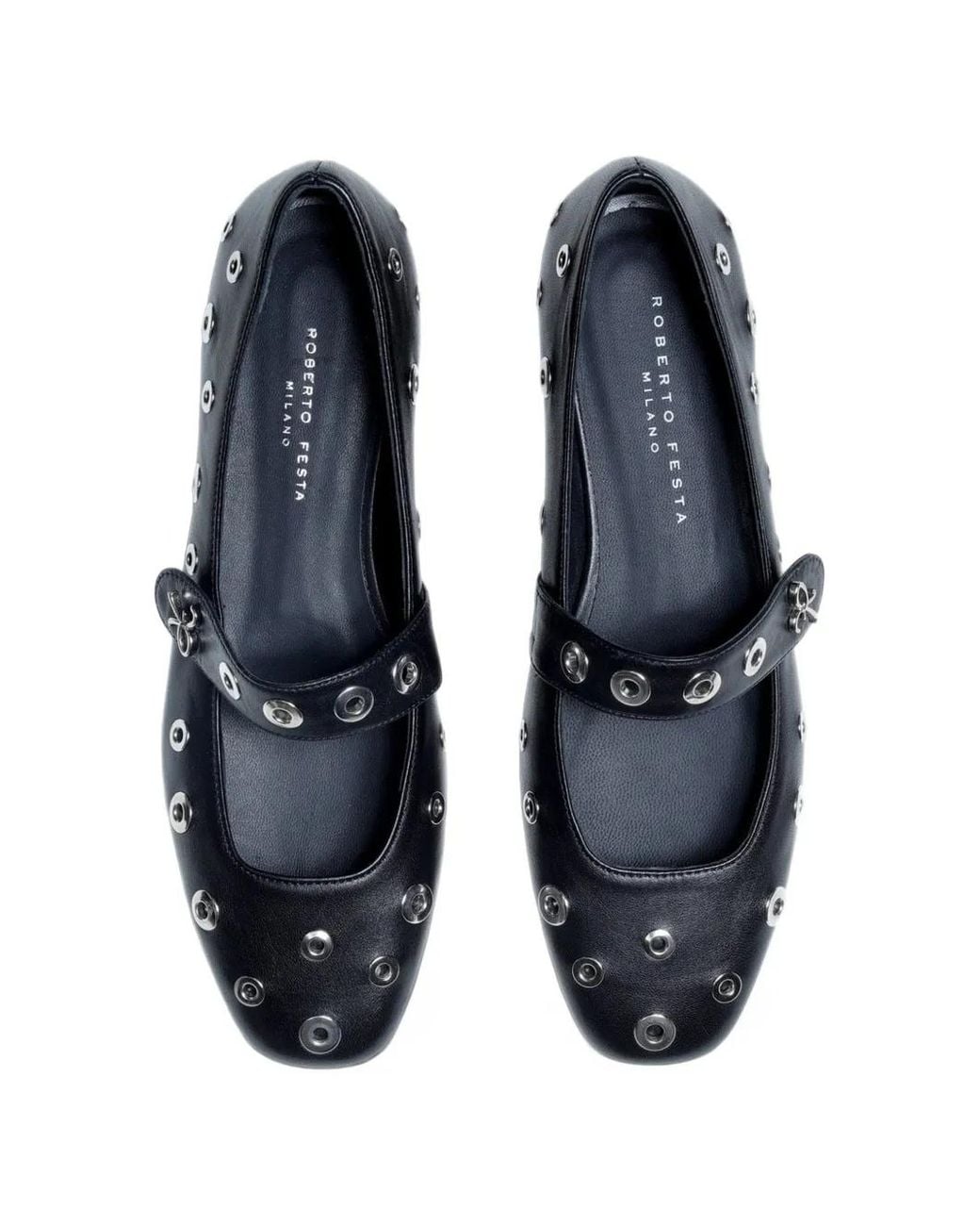 Roberto Festa Blue Stud-Embellished Strap Ballet Flats