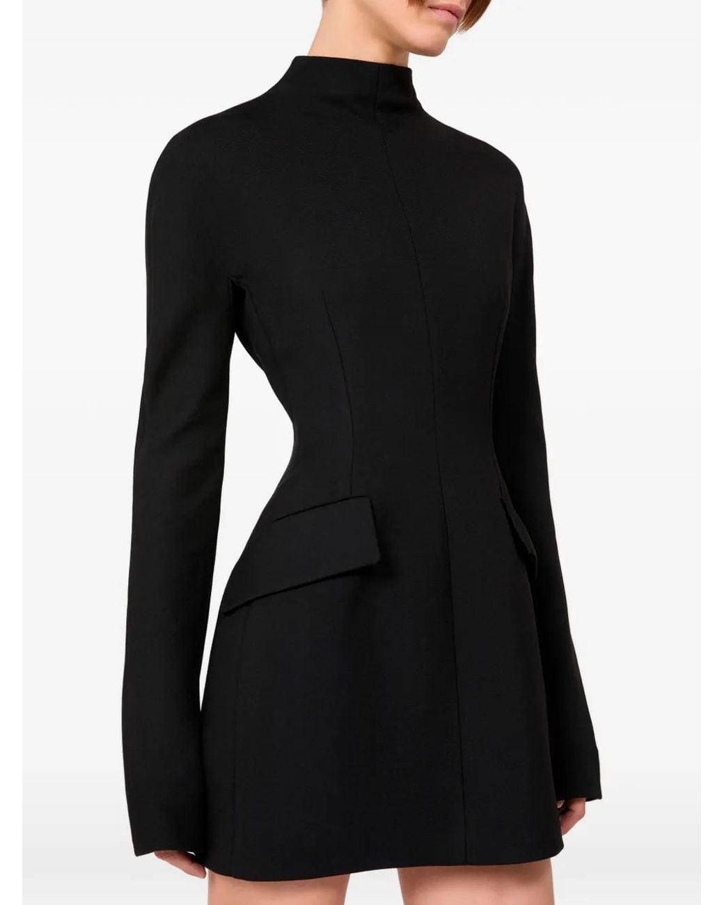 Sportmax Black Structured Mock-Neck Long-Sleeve Mini Dress
