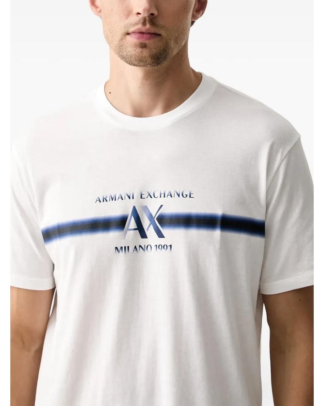 ARMANI EXCHANGE White Logo-Print Cotton T-Shirt for men