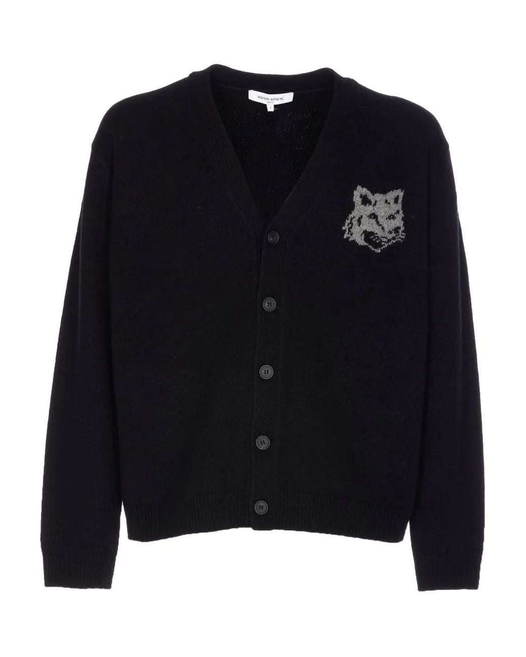 Maison Kitsuné Black Fox-Head Buttoned Cardigan for men