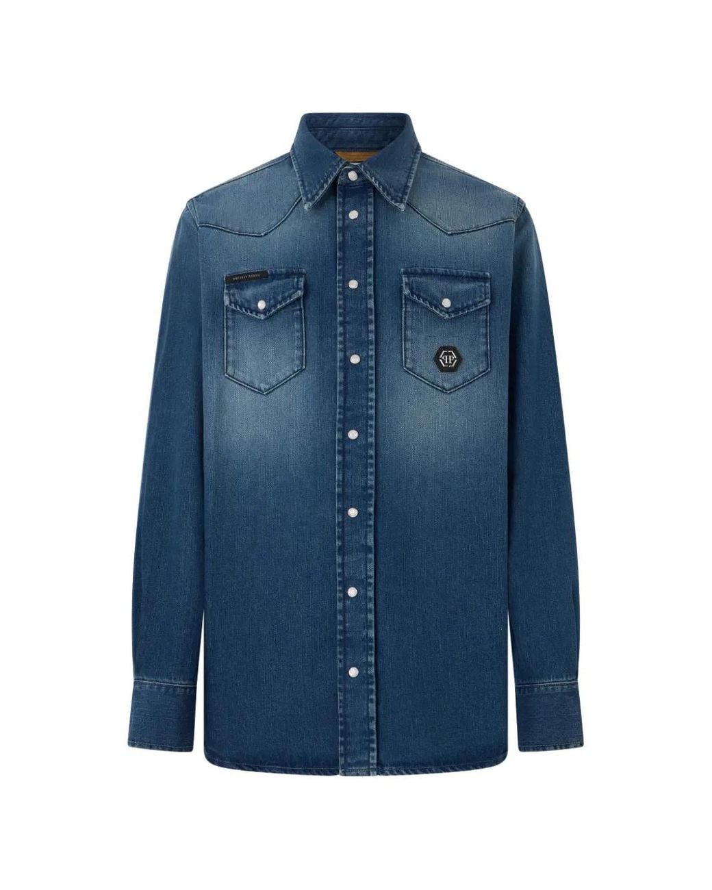 Philipp Plein Blue Long-Sleeve Buttoned Shirt for men