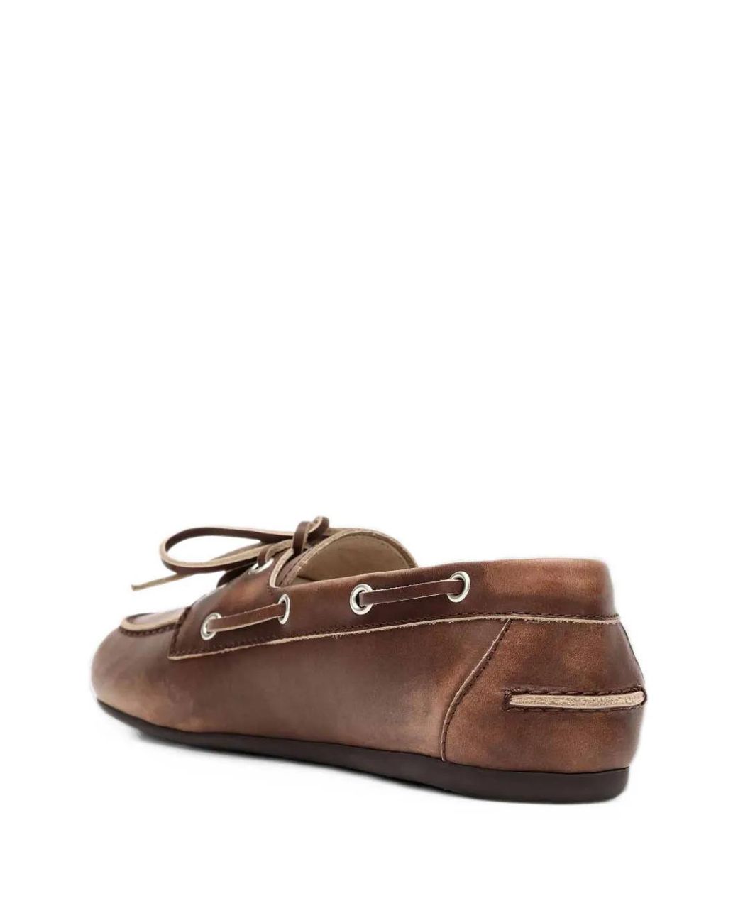 Miu Miu Brown Bleached Leather Deck Shoes
