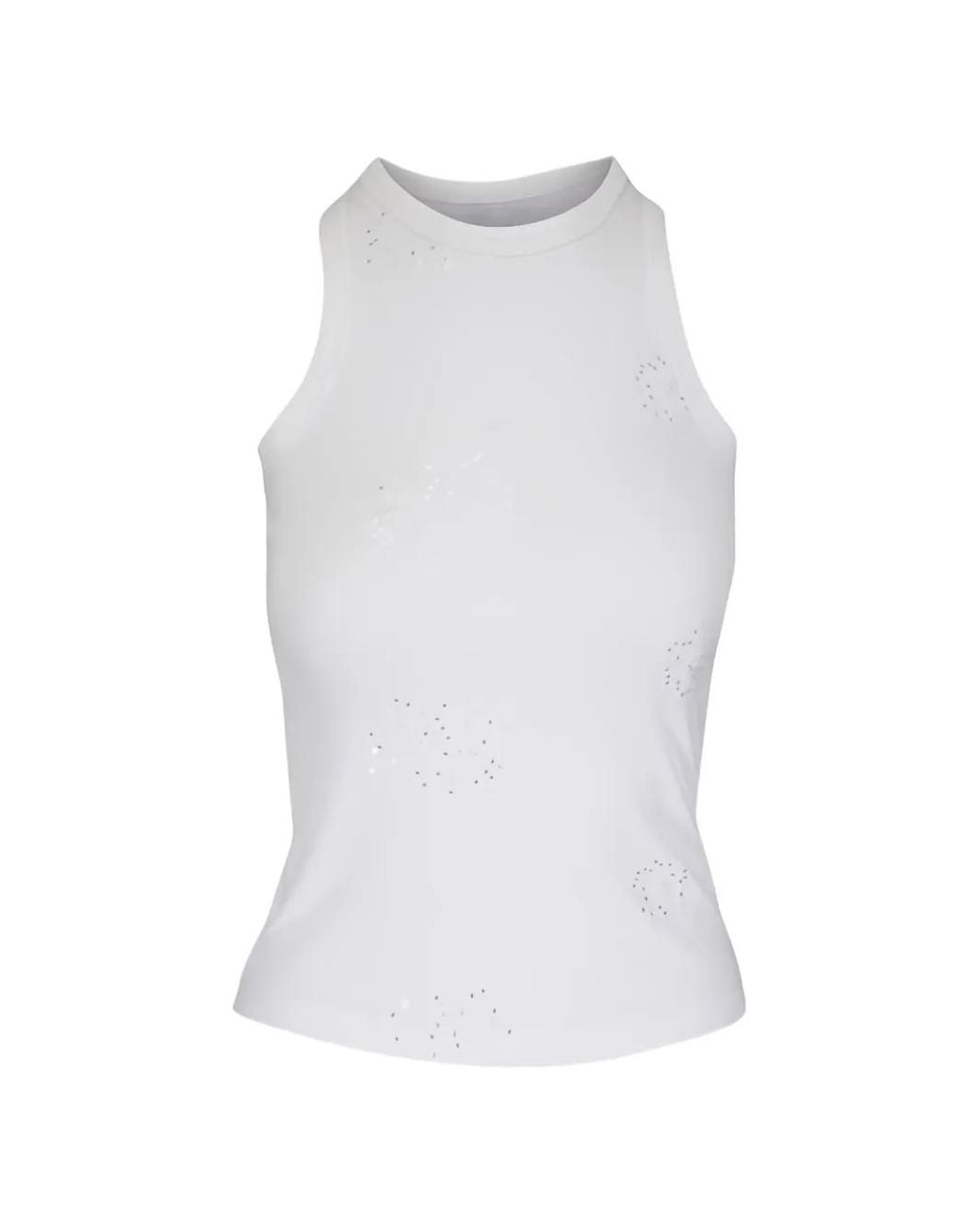 AG Jeans White Sequin-Embellished Ribbed Tank Top