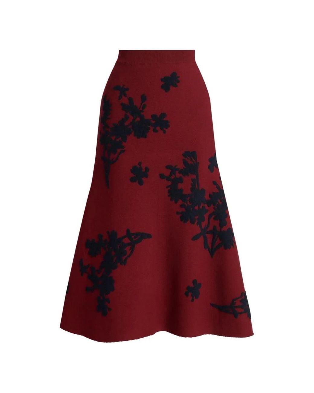 Erdem Red Jacquard-Knit Midi Skirt