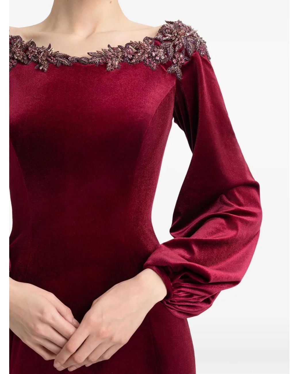 Gemy Maalouf Red Long-Sleeve Velvet Maxi Dress