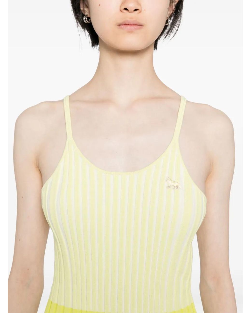 Maison Kitsuné Yellow Baby Fox-Patch Ribbed Tank Top