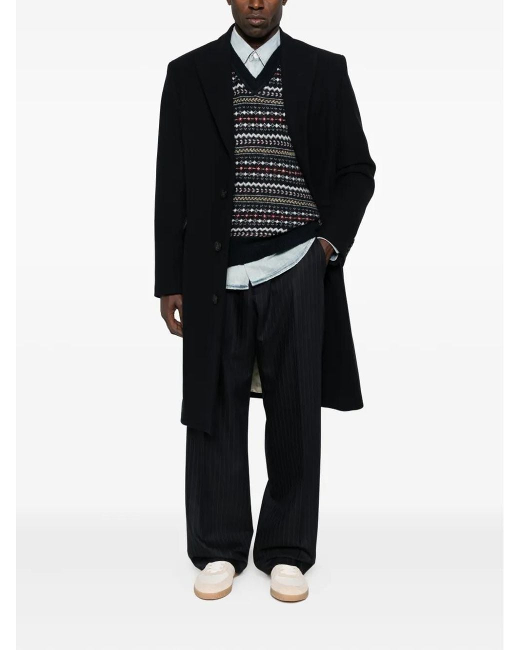 DUNST Black Fairisle-Pattern V-Neck Sweater for men