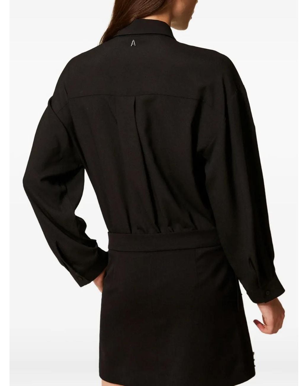 Twinset Black Embellished Mini Shirt Dress