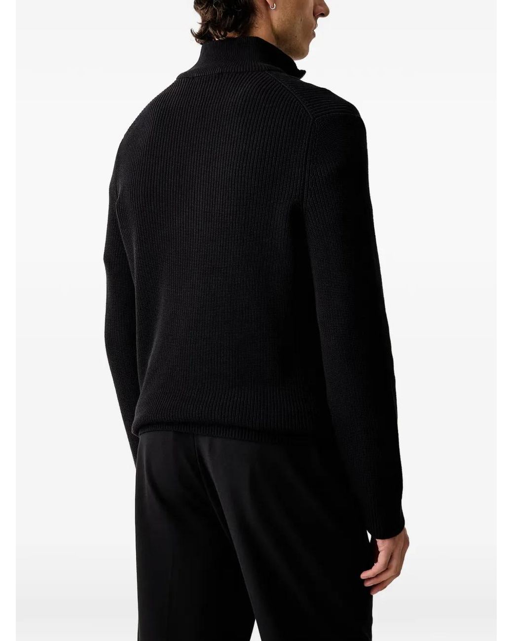 Marc O' Polo Black Ribbed-Knit Half-Zip Sweater for men