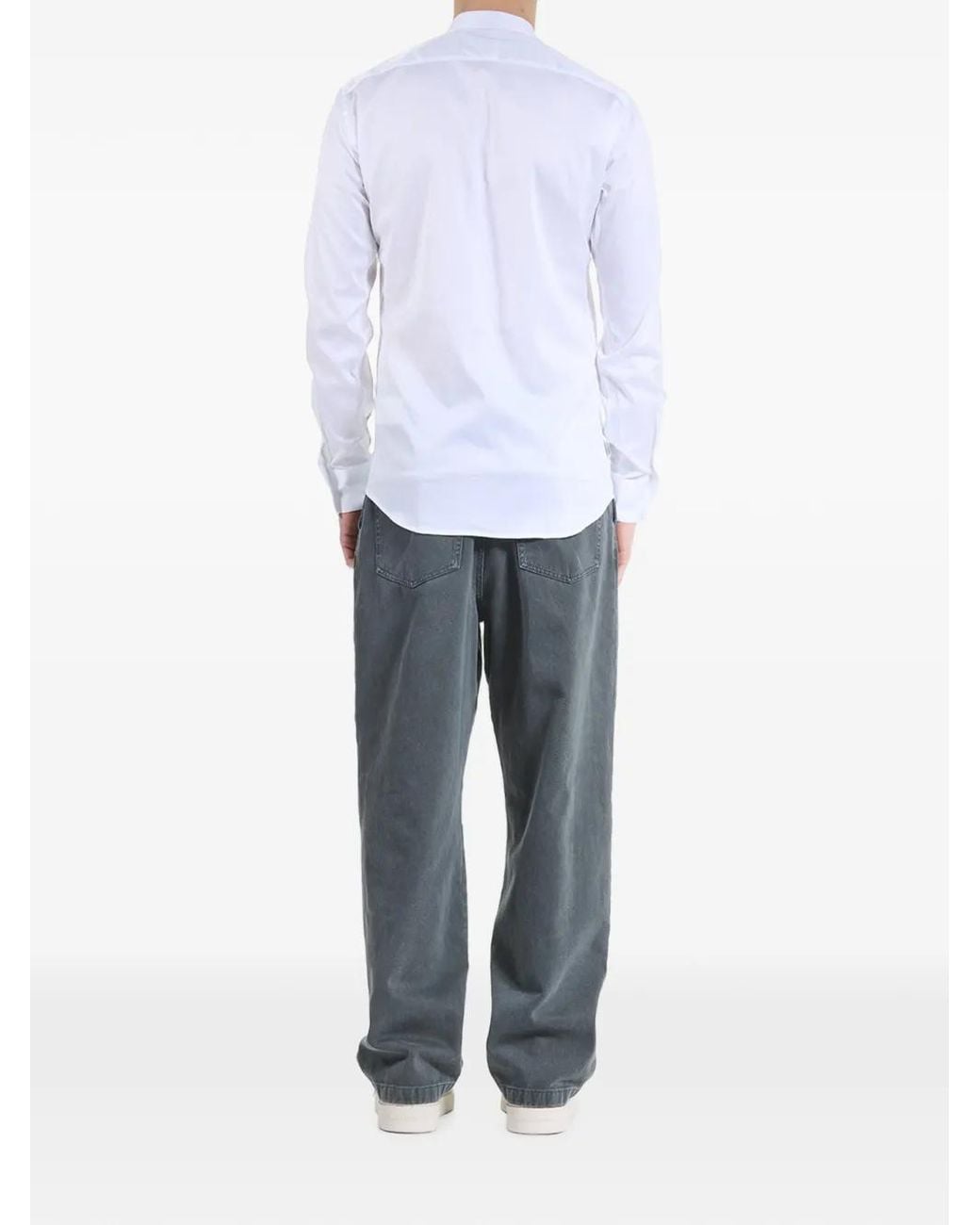 Karl Lagerfeld White Bib-Front Mandarin-Collar Shirt for men