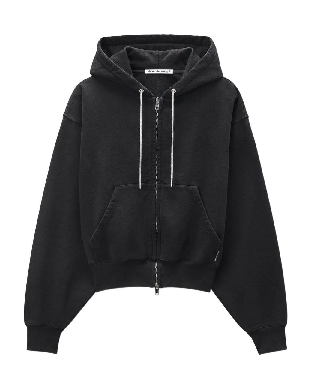 Alexander Wang Black Rhinestone-Drawcord Zip-Up Hoodie